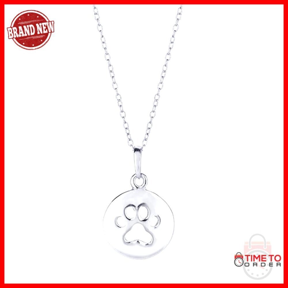 Sterling Silver Dog Paw Pendant Necklace 16" Chain with Extender